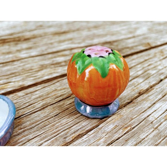 Vintage Salt Cellar  with pepper shaker Tray Pumpkin Lusterware - Picture 5 of 10